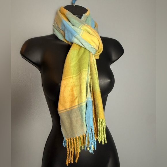 100% Cashmere Made in England Plaid Unisex Scarf 12x64